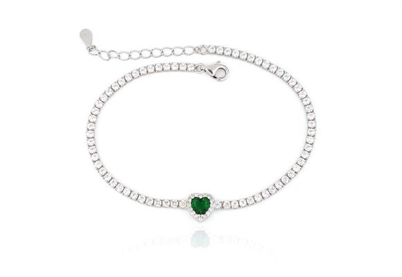 BRACCIALE TENNIS CUORE VERDE cm18+3 ARGENTO 925