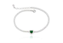 BRACCIALE TENNIS CUORE VERDE cm18+3 ARGENTO 925