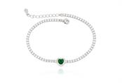 BRACCIALE TENNIS CUORE VERDE cm18+3 ARGENTO 925