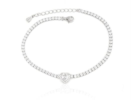 BRACCIALE TENNIS CUORE BIANCO cm18+3 ARGENTO 925