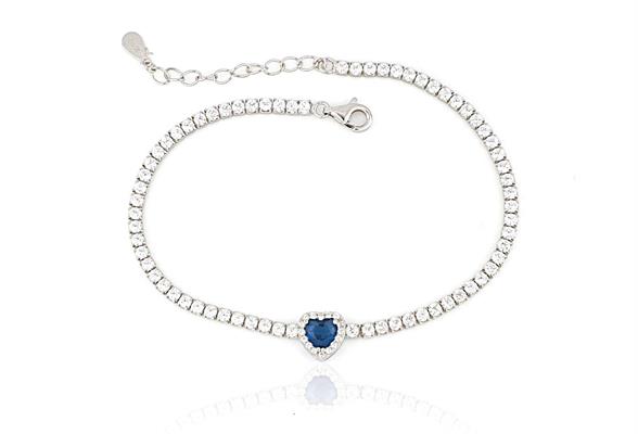 BRACCIALE TENNIS CUORE BLU cm18+3 ARGENTO 925