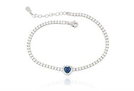 BRACCIALE TENNIS CUORE BLU cm18+3 ARGENTO 925