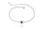 BRACCIALE TENNIS CUORE BLU cm18+3 ARGENTO 925