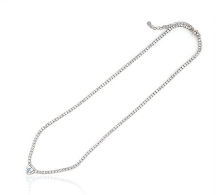 COLLANA TENNIS CUORE ACQUAMARINA cm40+5 ARGENTO 925