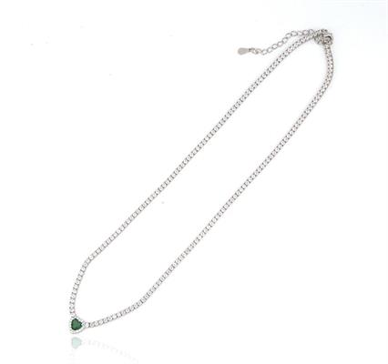 COLLANA TENNIS CUORE VERDE cm40+5 ARGENTO 925