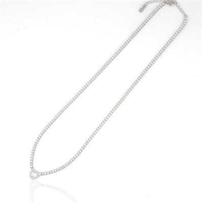 COLLANA TENNIS CUORE BIANCO cm40+5 ARGENTO 925