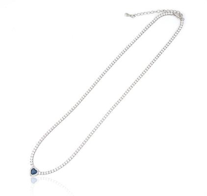 COLLANA TENNIS CUORE BLU cm40+5 ARGENTO 925