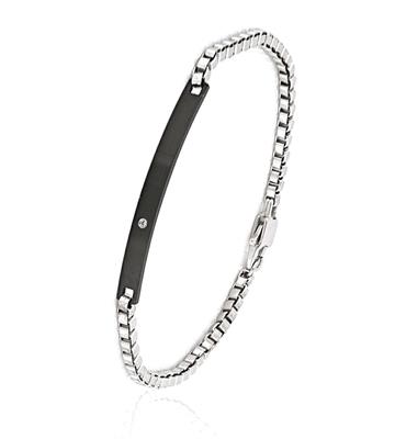 BRACCIALE ACCIAIO CON TARGA NERA E ZIRCONE