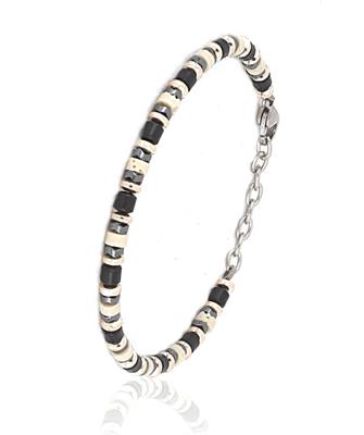 BRACCIALE ACCIAIO CON PIETRE NERE E BIANCHE