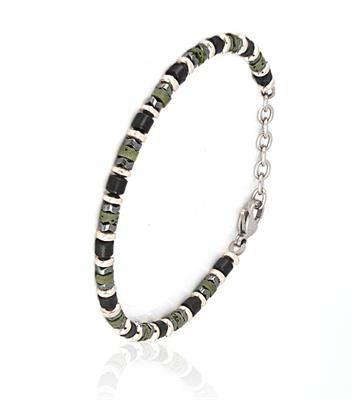 BRACCIALE ACCIAIO CON PIETRE NERE E VERDI