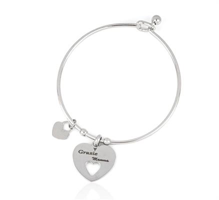BRACCIALE ACCIAIO MAMMA RIGIDO CON CUORE PENDENTE INCISO