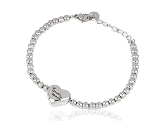 BRACCIALE ACCIAIO MAMMA PALLINATO CON CUORE INCISO