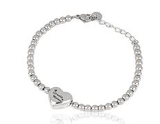 BRACCIALE ACCIAIO MAMMA PALLINATO CON CUORE INCISO