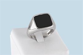 ANELLO UOMO QUADRATO ONICE NERO APERTO RODIATO ARGENTO 925