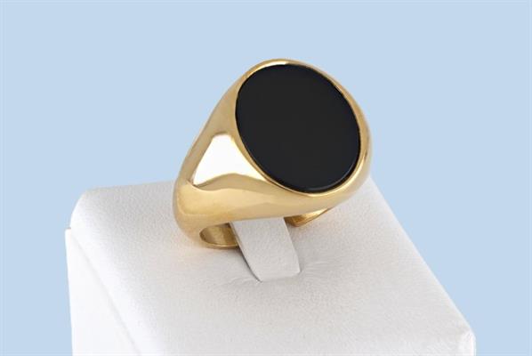 ANELLO UOMO OVALE ONICE NERO APERTO DORATO ARGENTO 925