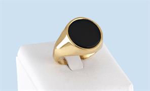 ANELLO UOMO TONDO ONICE NERO APERTO DORATO ARGENTO 925