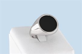 ANELLO UOMO TONDO ONICE NERO APERTO RODIATO ARGENTO 925