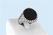 ANELLO UOMO TONDO ONICE NERO RODIATO APERTO IN ARGENTO 925