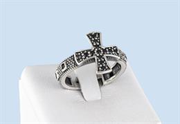 ANELLO UOMO CROCE E ZIRCONI NERIPALLINATO APERTO ARGENTO 925