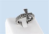 ANELLO UOMO CROCE E ZIRCONI NERIPALLINATO APERTO ARGENTO 925
