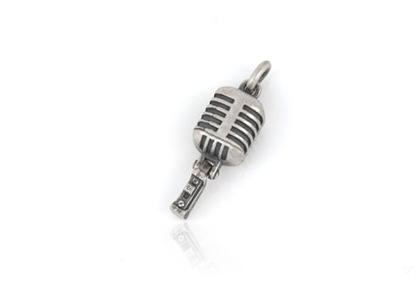 CIONDOLO MICROFONO VINTAGE 2cm IN ARGENTO BRUNITO 925