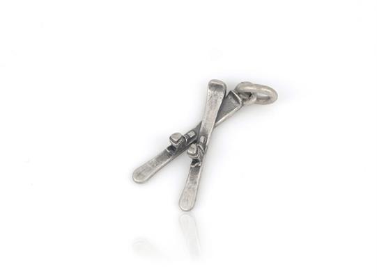 CIONDOLO COPPIA DI SCI 2cm IN ARGENTO BRUNITO 925