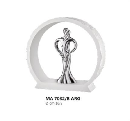 ANELLO BIANCO cm16.5 CON COPPIA ABBRACCIO CUORE ARGENTATA