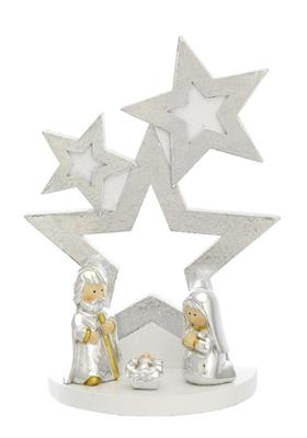 PRESEPE 3 PEZZI ARGENTO SU ALBERO 3 STELLE STILTO H. 22