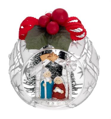SFERA D. 8 DECO ARGENTO CON ALBERELLI E FIOCCO - PRESEPE