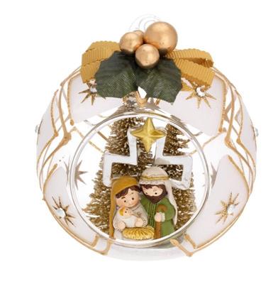 SFERA D.10 DECO ARGENTO CON ALBERELLI E FIOCCO - PRESEPE
