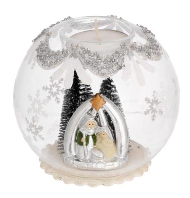 SFERA TEALIGHT D. 10 DECO ARGENTO CON ALBERELLI - PRESEPE