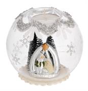 SFERA TEALIGHT D. 10 DECO ARGENTO CON ALBERELLI - PRESEPE