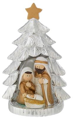 ALBERO ARGENTATO H. 12,5 CON MINIPRESEPE H. 5