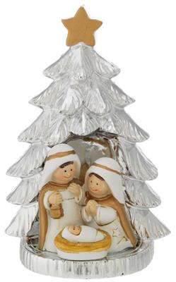 ALBERO ARGENTATO H. 12,5 CON MINIPRESEPE H. 5