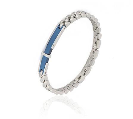 BRACCIALE ACCIAIO MAGLIA ROLEX CON TARGA BLU E ZIRCONE