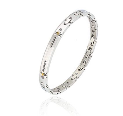 BRACCIALE ACCIAIO CON TARGA E ZIRCONI NERI