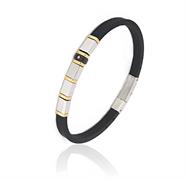 BRACCIALE ACCIAIO E CAUCCIU' CON ZIRCONE