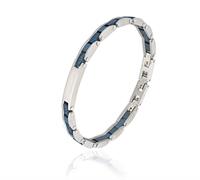 BRACCIALE ACCIAIO BICOLOR BLU CON TARGA E ZIRCONI NERI