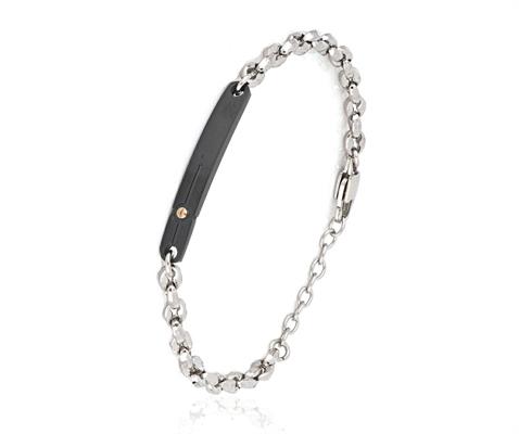 BRACCIALE ACCIAIO MAGLIA MARINARA E TARGA NERA