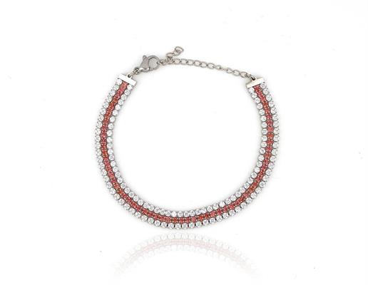 BRACCIALE TENNIS 3FILI ACCIAIO PIETRE WHITE E PINK