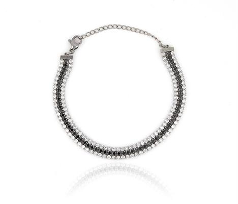 BRACCIALE TENNIS 3FILI ACCIAIO PIETRE WHITE E NERE