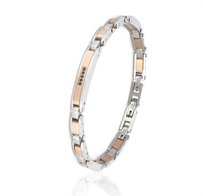 BRACCIALE ACCIAIO RAMATO CON TARGA E ZIRCONI NERI