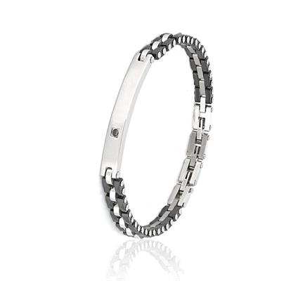 BRACCIALE ACCIAIO CON TARGA E ZIRCONE NERO