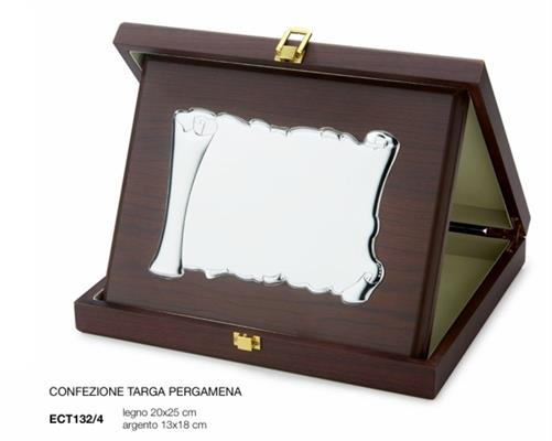 CONFEZIONE TARGA PERGAMENA 13X18 LEGNO ESTERNO 20X25