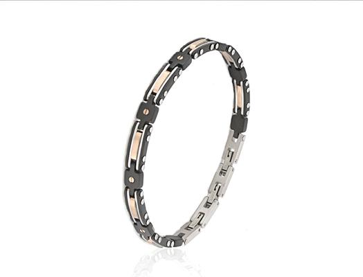 BRACCIALE ACCIAIO CERAMICA NERA E RAME