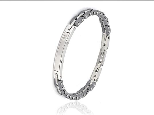 BRACCIALE ACCIAIO E CERAMICA CON TARGA E ZIRCONE BIANCO