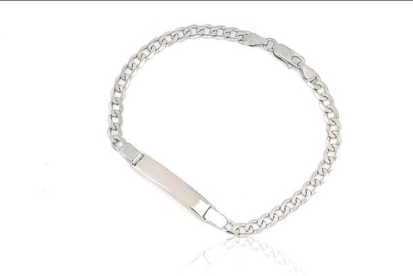 BRACCIALE GRUMETTA CON TARGA cm1.2X20 gr7 IN ARGENTO RODIATO