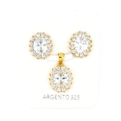 PARURE OVALE 6X8mm DORATA ZIRCONI BIANCHI