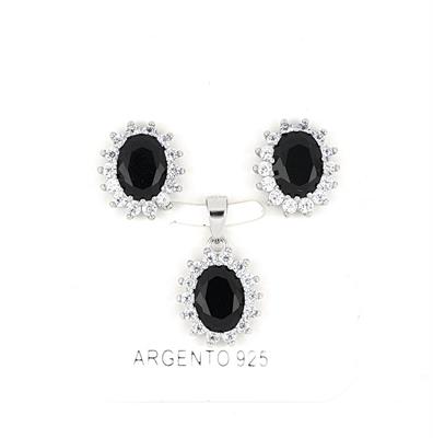 PARURE OVALE 6X8mm RODIATA ZIRCONI NERI