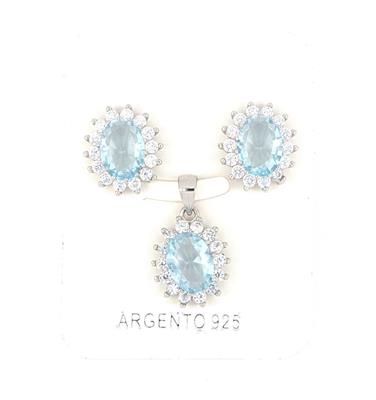 PARURE OVALE 6X8mm RODIATA ZIRCONI ACQUAMARINA